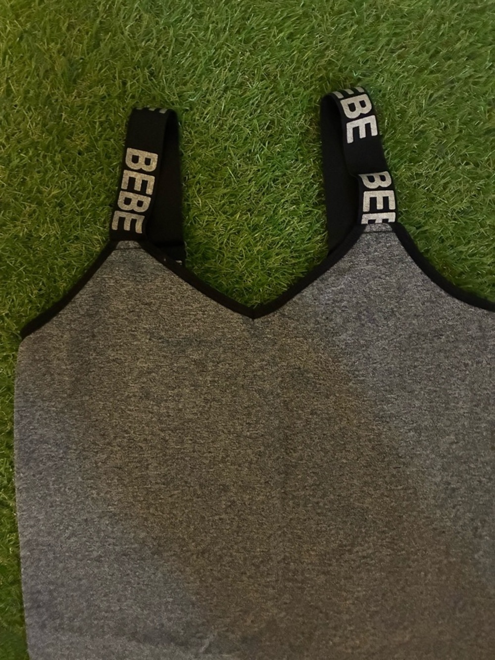 bebe Gray Logo Strap V-Neck Tank - Picture 2 of 4